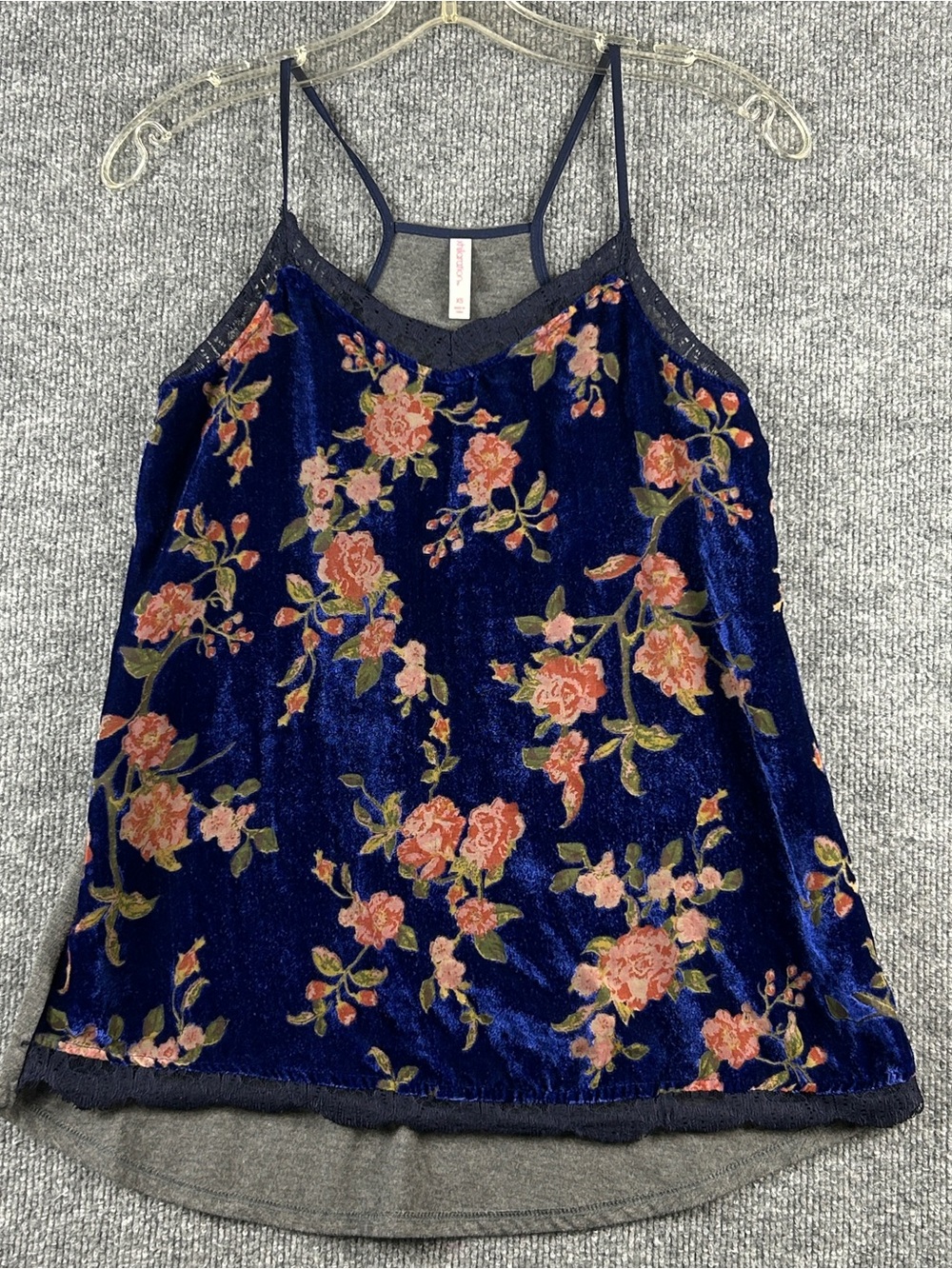 Xhilaration Royal Blue Floral Burnout Velvet Lace Trim Cami Tank Top Size XS